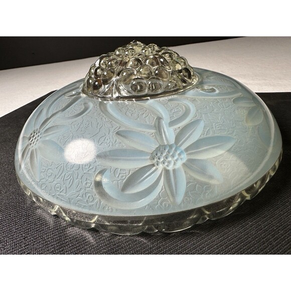 VINTAGE ART DECO STYLE GLASS DOME CEILING LAMP SHADE - 10" WIDE 3 HOLE HANGING - Picture 2 of 7
